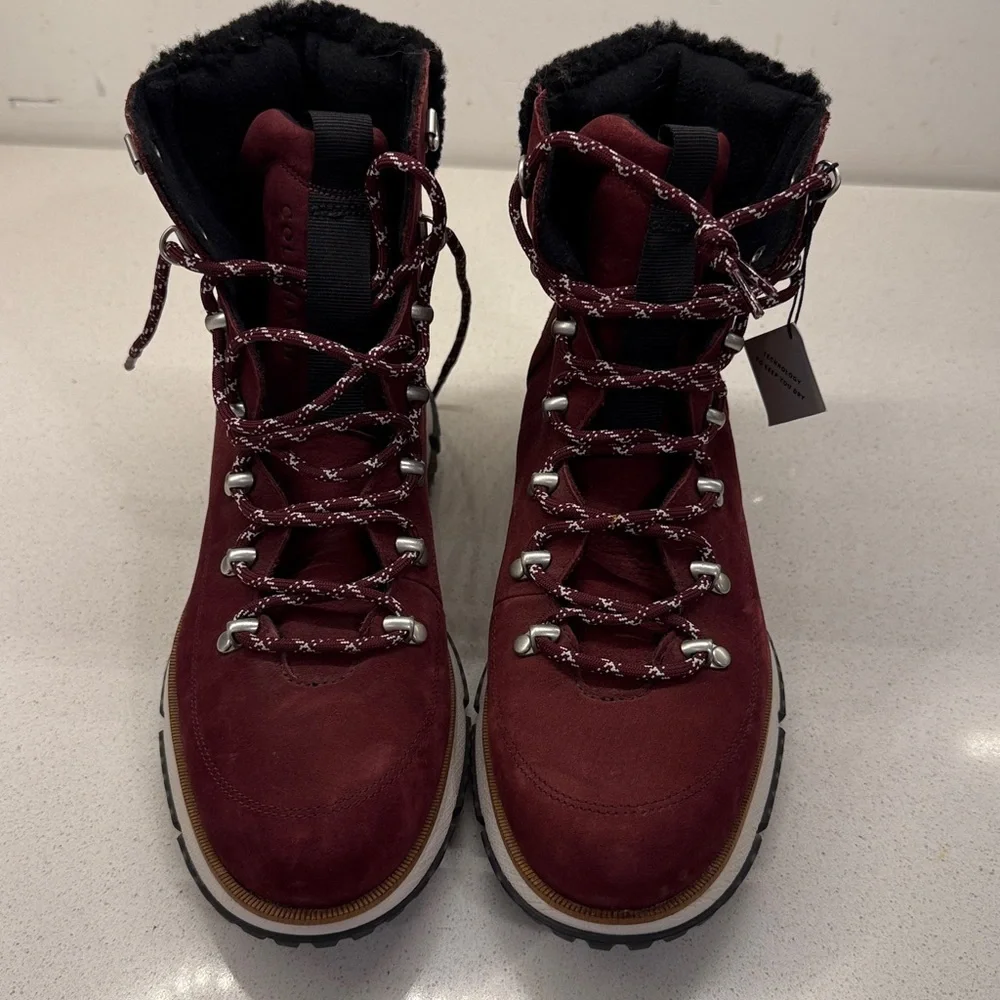 Cole Haan Burgundy Leather Real Fur Winter Boots Size 8 B New!